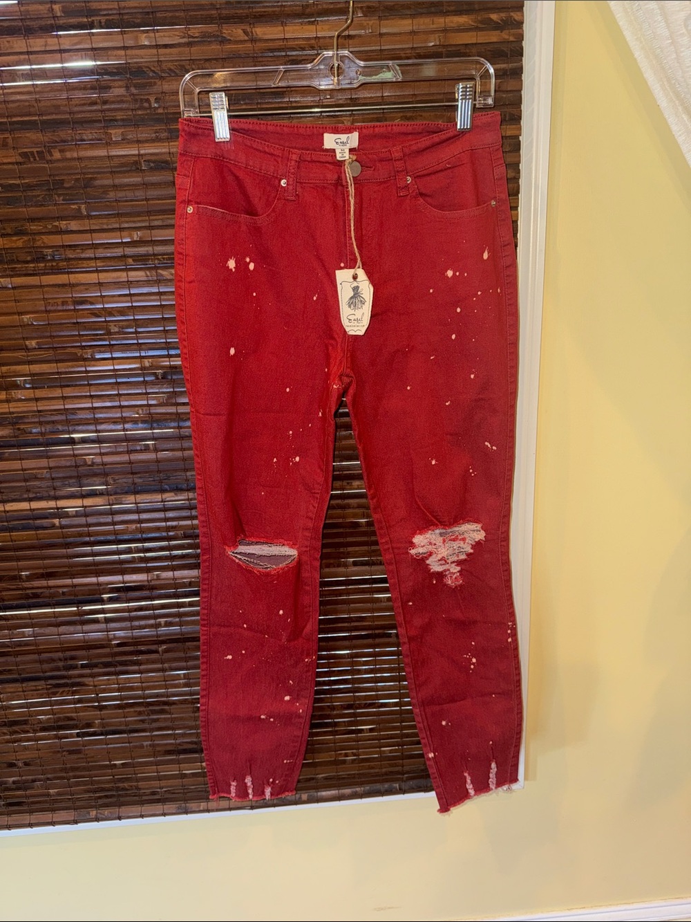 easel Red High-Rise Distressed Denim
